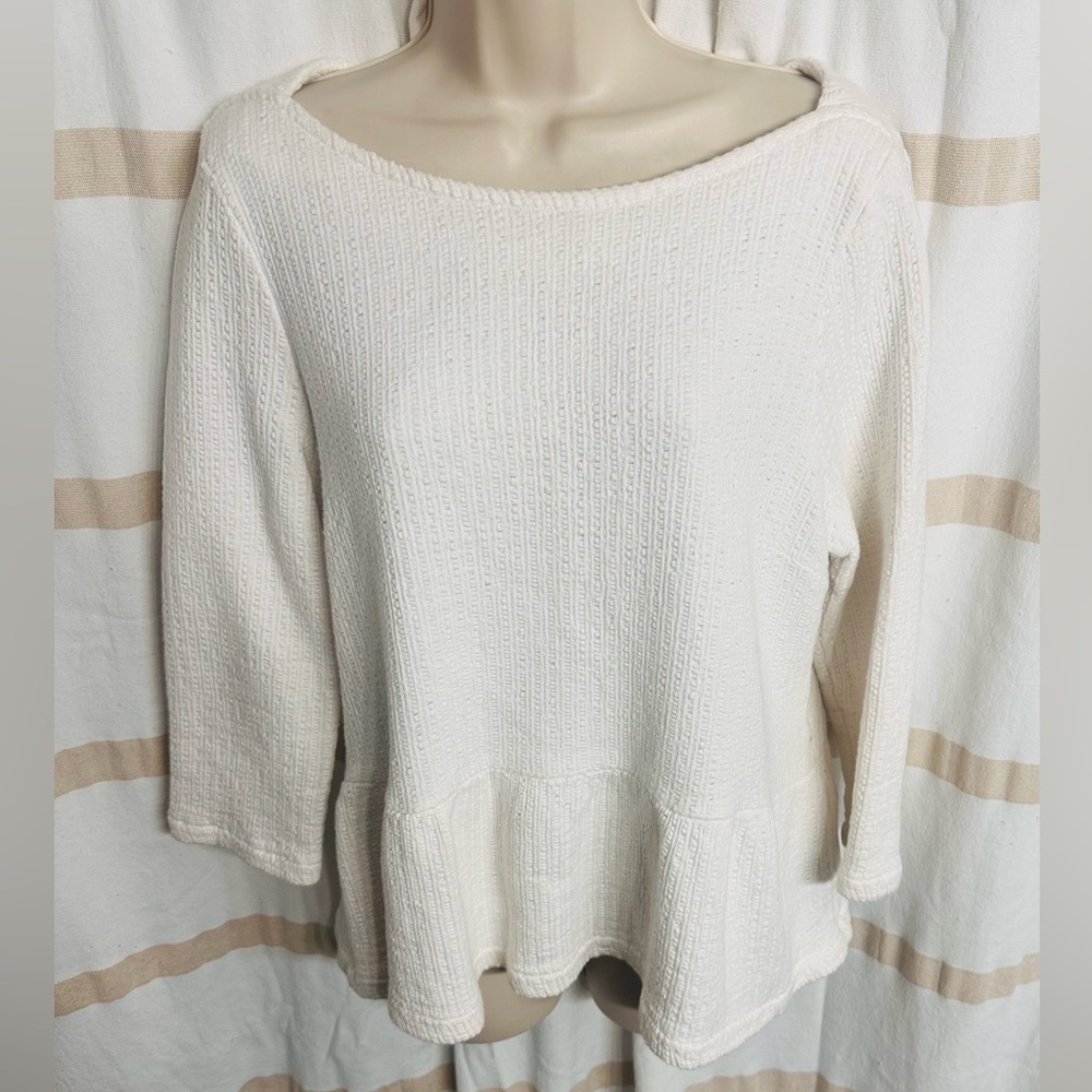 AMADI Anthropologie Women's White Tunic Ruffled Knit Textured Top Blouse Xl